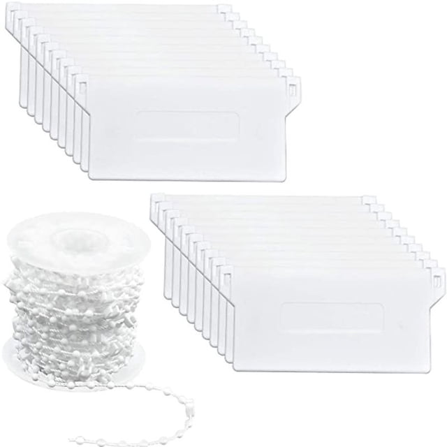 Ensemble de 20 Lames Inférieures de Poids pour Stores Verticaux 89 mm (3,5 Pouces) x 10 m, Trousse de Réparation de Stores Blancs, Comprenant 20 Poids Inférieurs en Plastique durable Mesurant 89 x 50 mm et une Chaîne à Billes de 10 m pour Stores Enrouleurs avec 12 Billes entre Chaque Pince. Conçu pour une installation Facile Sans Outils, Ce Kit Convient à la Réparation Ou au Remplacement des Poids Usés Ou Manquants dans Vertical Blinds. Idéal pour une Utilisation dans les Salons, les Chambres, les Cuisines