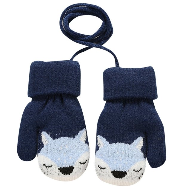 YOPTOP Kids Knit Mittens Fox Winter Mittens Warm Mittens with Lanyard for Christmas,5