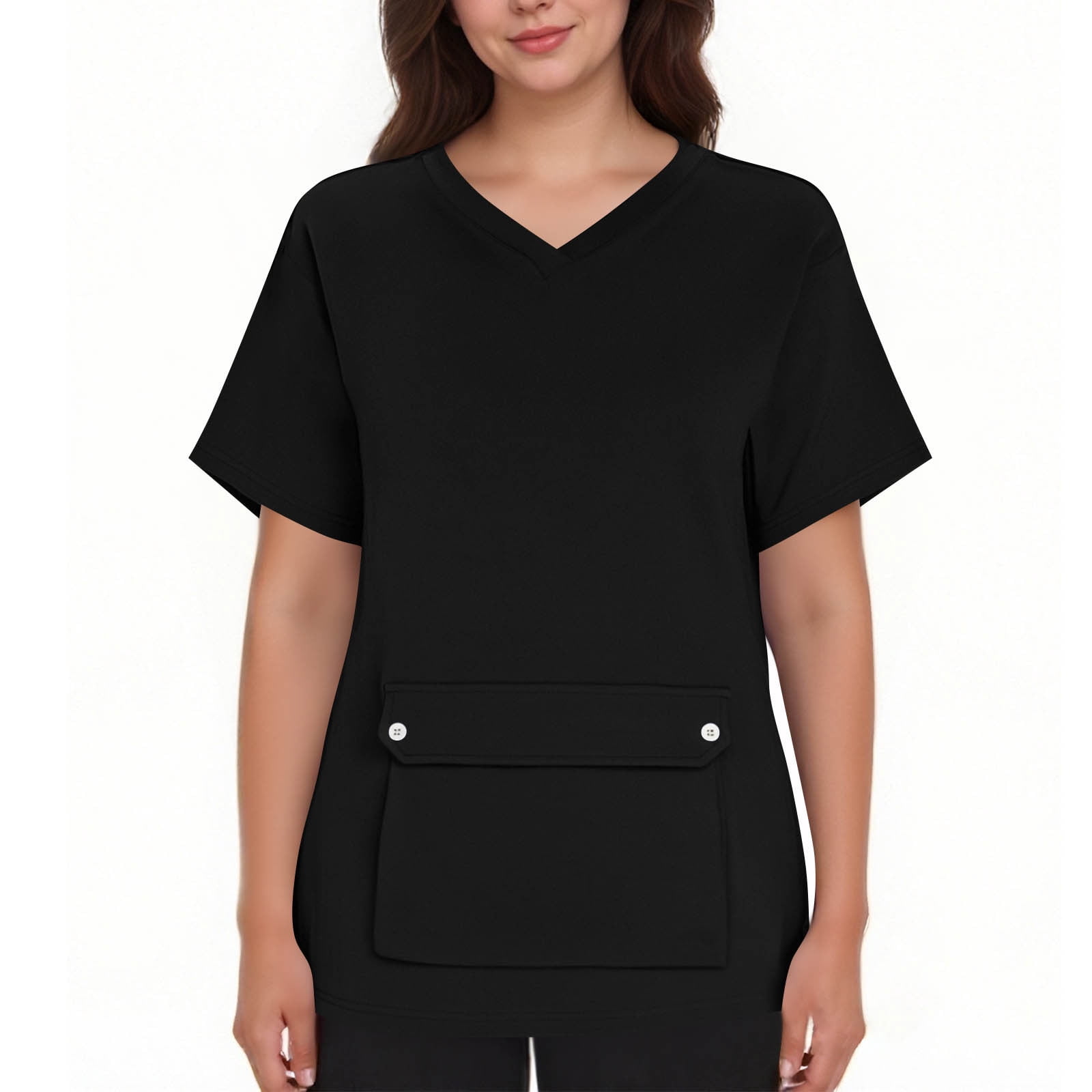 Ohufall Plus Size Scrubs for Women Stretch, Solid Color Scrub Tops - Front Pocket Design for Nurses & Healthcare Workers