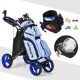 thumbnail image 3 of Goplus Folding 4 Wheels Golf Push Cart W/Bag Scoreboard Adjustable Handle Blue, 3 of 10