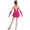 thumbnail image 2 of Aislor Robe de Patinage Artistique pour Fille, Robe de Danse Ballet Sans Manches en Maille avec Strass, Justaucorps de Gymnastique Rythmique avec Gants, Rose Vif 14, 2 of 7