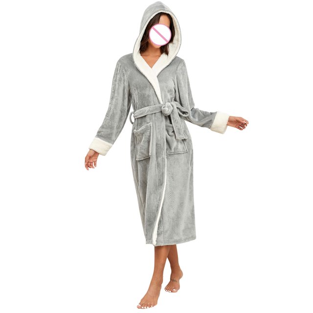Penkiiy Womens Robe Long Kint Bathrobe Lightweight Soft Robes Ladies Bath Robe L Gray