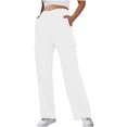 thumbnail image 2 of LLYwey Clearance Sales Straight Leg Pants Women Ladies Fashionable Solid Color Drawstring with Pockets Ankle Binding Sweatpants Work Pants New Full Length Pants Trousers Regular Fitted White XXL, 2 of 8