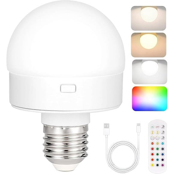 Vaidha Rechargeable Color Changing LED Light Bulb with Remote Control | 3 Color Temperatures & 12 RGB Colors | Magnetic Base & Standard Socket | Portable Night Light for Bedroom Kitchen Decor