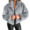 thumbnail image 1 of IROINID Manteau Anorak Court pour Femme, Couleur Unie, Manches Longues, Chaud, Style de Rue, Ample, Décontracté, Cardigan, Gris, 1 of 5
