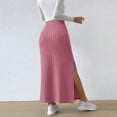 thumbnail image 4 of Women's High Waist Stretchy Rib Knit Split Slit Hem Midi Pencil Skirt, 4 of 6