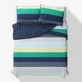 thumbnail image 3 of Mainstays Kids Reversible Green Stripe Stitch Quilt Set, 3 Pieces, Full/Queen, 3 of 6