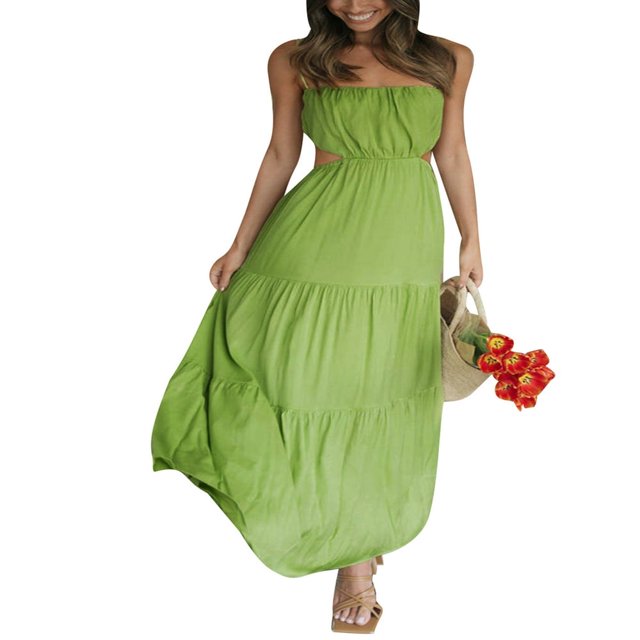 Femmes Été Boho Maxi Robes Cravate Sangles Découpées Dos Nu Fluide une Longue Robe de Plage