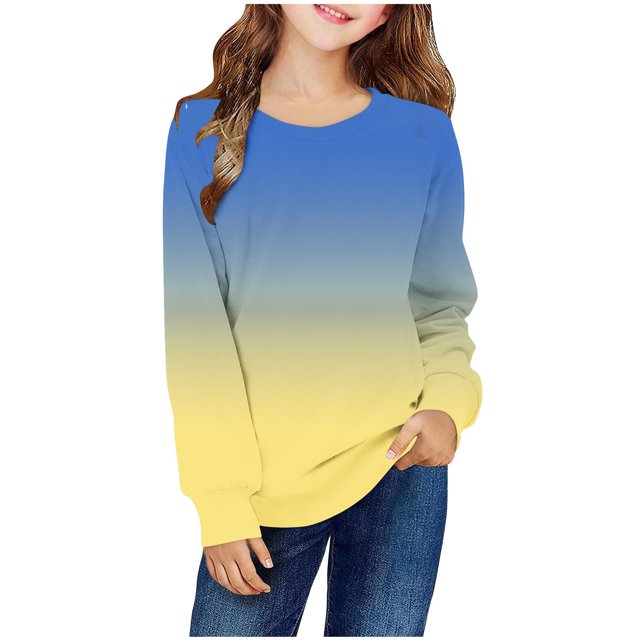 Milgrthf Chandails à Manches Longues pour Filles, Décontractés, Dégradé, Col Ras du Cou, Légers, Automne Hiver, Chandails à Enfiler, Hauts, Bleu, 3 Ans