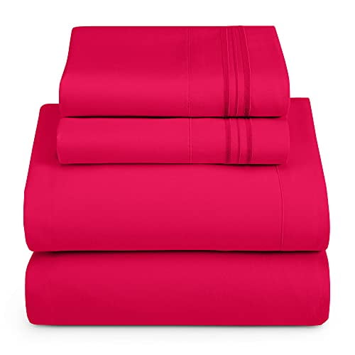 Hearth & Harbor Draps Taille Simple TG - Ensemble de Draps 3 Pcs, Draps de Lit Double Brossage de Luxe Hôtelier - Draps et Taies d'Oreiller de Literie Ultra Doux, Simple TG, Rose Vif