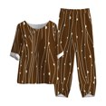 thumbnail image 2 of Mikilon Ensemble Élégant pour Femmes 2 Pcs Coton Lin Imprimé Manches Cinq-Quarts Col Rond + Pantalon Décontracté Marron TG, 2 of 3