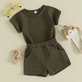thumbnail image 4 of Plebaso Boys Girls casual Summer Solid Color Short-Sleeved Shorts Two-Piece Set Kids Summer Clothes Suits, 4 of 7
