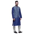 thumbnail image 2 of Atasi Mandarin Collar Traditional Solid Kurta Pajama With Printed Jacket Set, 2 of 3