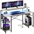 thumbnail image 1 of Bestier 55 inch Computer Desk with Outlets, Gaming Desk with LED Light, Grey Desk with Monitor Stand, 1 of 10