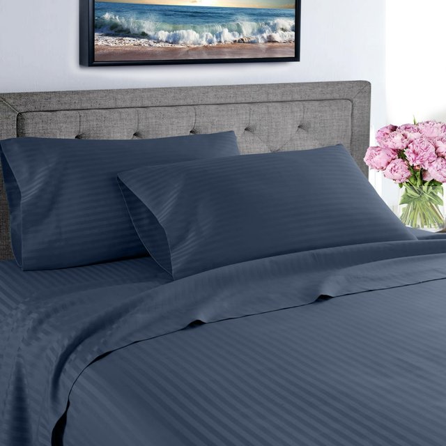 EIGTHTAIL Fresh Linen Collection 600 Thread Count Hotel Striped 100% Egyptian Quality Cotton Deep Pocket Sheet Set (King Gray)