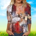 thumbnail image 1 of TIMIFIS Hauts pour Femmes Manches 3/4 Décontractés Coupe Ample Tuniques Col Rond T-Shirt - Soldes d'Automne Liquidation, 1 of 4