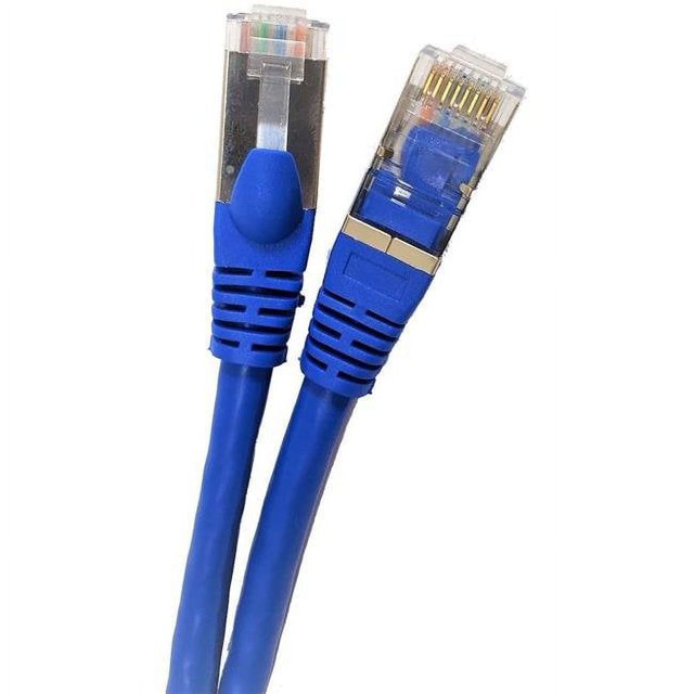 Micro Connectors E11-050BL Câble Ethernet Sans Accrocs 50 Pieds Chat 7 SFTP Double Blindage RJ45, Bleu