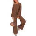 thumbnail image 1 of ORUYROP Ensemble de Pull 2 Pcs pour Femmes Haut Court à Manches Longues et Pantalon Large, 1 of 5