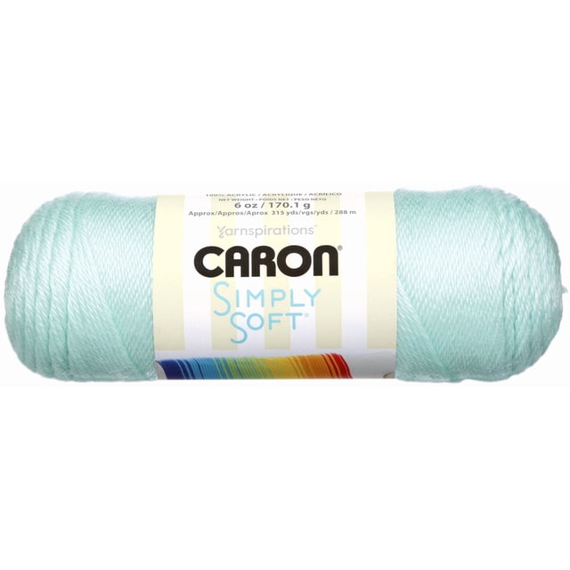 Caron Simply Soft Yarn in pastel blue, acrylic #4 medium weight, 6 oz (170 g) skein with 315 yards (288 m), featuring smooth, lustrous acrylic strands ideal for knitting, crochet, and home decor projects, also suitable for crafting accessories.
