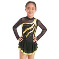 thumbnail image 2 of TiaoBug Girls Stylish Mesh Splice Rhinestone Figure Ice Skating Dress Long Sleeves Ballet Dance Tutu Dress Yellow 14, 2 of 5