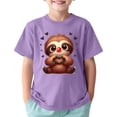 thumbnail image 1 of T-shirts Filles Enfants Imprimé Animaux Mignons Sports Décontracté Col Rond Manches Courtes Hauts Filles Violet 4-5 Ans, 1 of 4