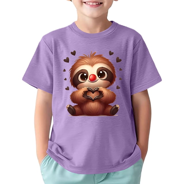 T-shirts Filles Enfants Imprimé Animaux Mignons Sports Décontracté Col Rond Manches Courtes Hauts Filles Violet 4-5 Ans