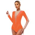 thumbnail image 1 of RUNQHUI Women's Long Sleeve Gymnastics Leotard Shiny Rhinestone Bodysuit for Acrobattics Performance 04Orange L, 1 of 7