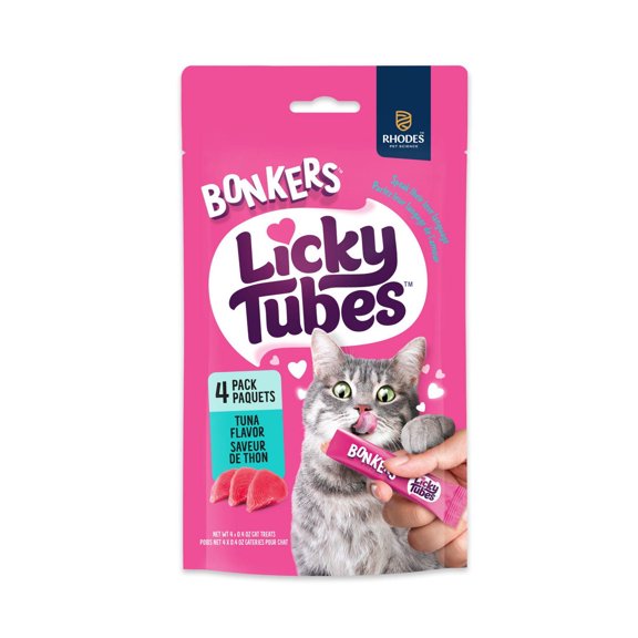BONKERS Tubes à Lécher Saveur de Thon Gâteries Humides à Lécher pour Chats Lot de 4
