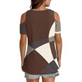 thumbnail image 4 of Soki Hauts pour Femmes à Manches Courtes Imprimé Color Block Col en V Épaules Dénudées Vêtements d'Été à la Mode, 4 of 6