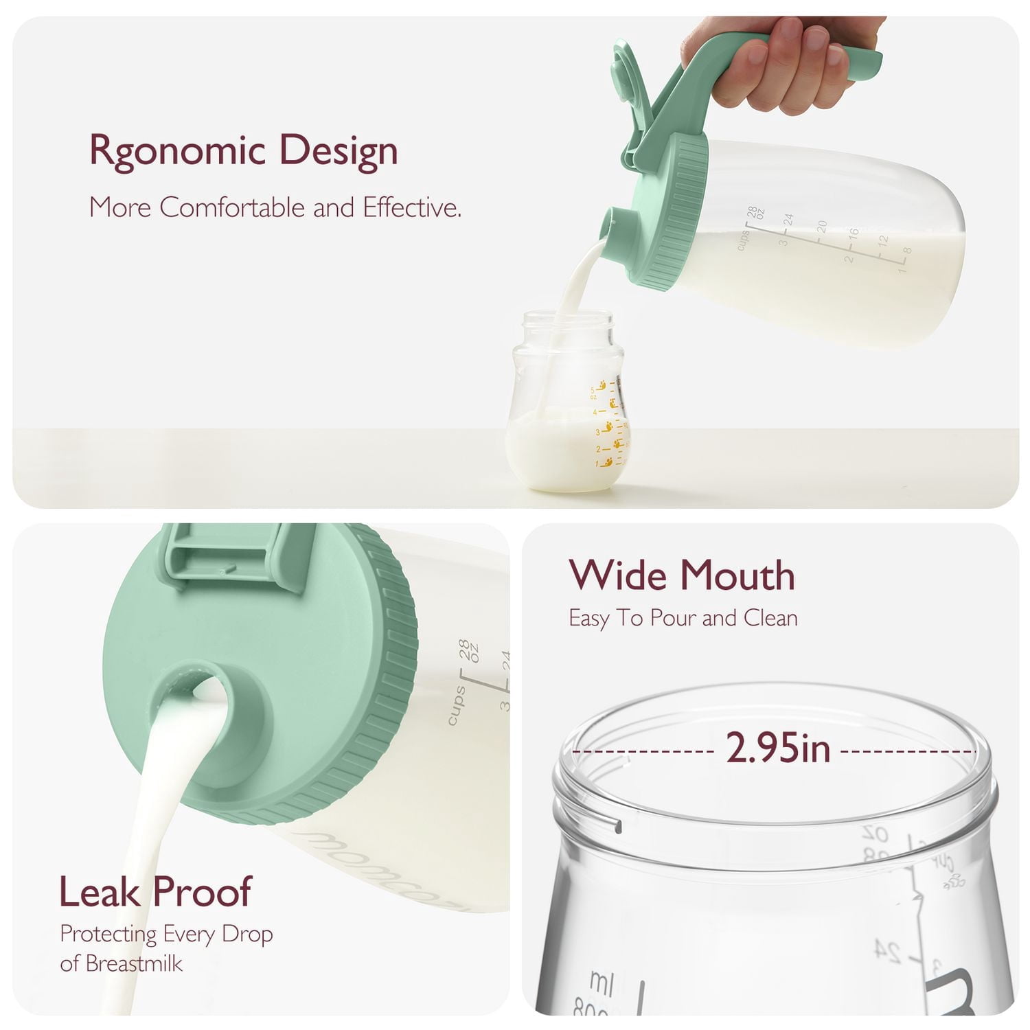 Momcozy Breast Milk Pitcher, Glass, No Leak, Heat & Cold Resistant, Baby Formula Maker, Infant Storage, Green