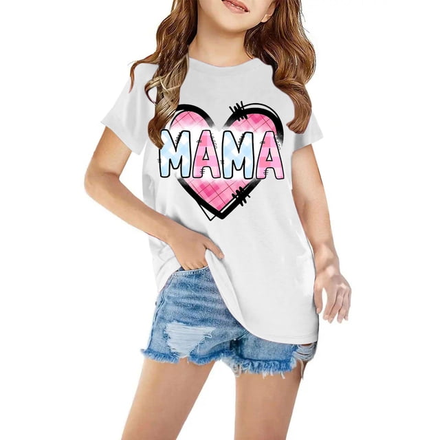 Mefallenssiah T-Shirts pour Enfants Manches Courtes T-Shirt Graphique Col Rond Crop top pour Filles et Garçons de 3 à 14 Ans