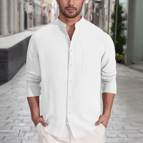 Button Down Dress Shirt Men Mens Casual Collared Shirts Boho Shirt Men Men Longsleeve Shirt Mens Everyday Shirts, White, S