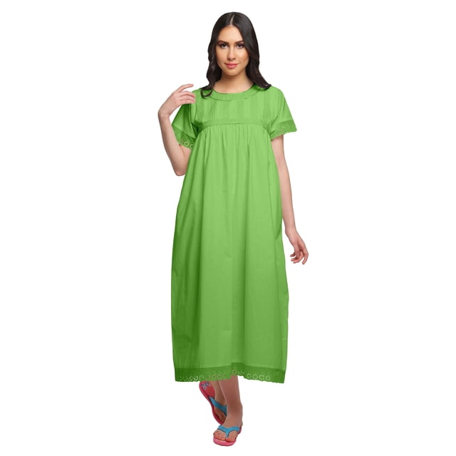 Moomaya Robe de Nuit à Manches Courtes pour Femmes en Coton, Ligne A, Maxi, Tenue de Nuit