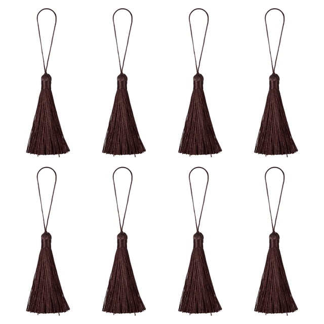 Unique Bargains 6.5' Silky Bookmark Tassels with Loop for DIY Craft Accessory, 8Pack Coffee