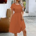 thumbnail image 1 of Ovzne Robes Grande Taille pour Femmes Rondes Robe pour Femme Robe de Printemps/été pour Femmes Tempérament Couleur Unie Plissée Manches Trois-Quarts Taille Robe Trapèze Robe de Printemps Liquidation, 1 of 7
