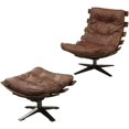 thumbnail image 1 of ACME Chaise Swayback Gandy Touffeté avec Pouf en Cuir Grainé Marron Rétro, 1 of 7
