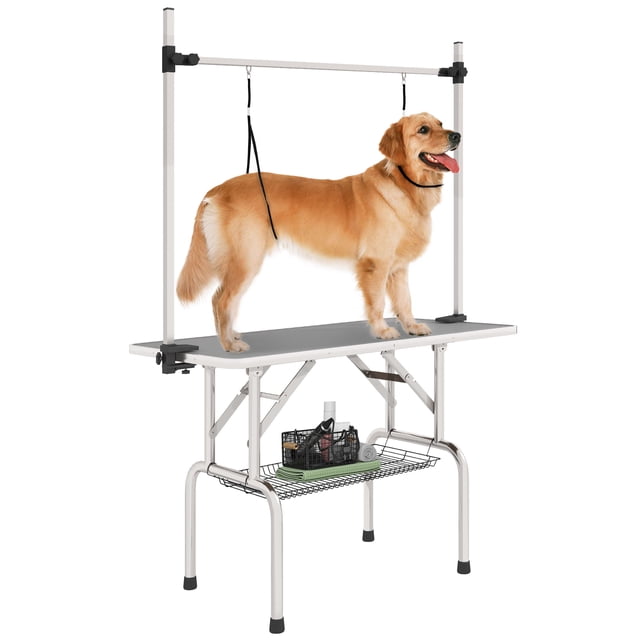 PawHut Table de Toilettage pour Chien Réglable avec 2 Élingues de Sécurité, Gris