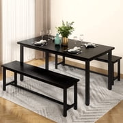 Kitchen Dining Table Set for 4, 47 Inch Farmhouse Dining Table with 2 Benches, Modern Minimalist Dining Room Dining Table Set for Apartment, Dining Room, Kitchen, Vintage Black