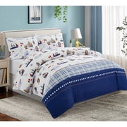 Marina Decoration Kids Boys Toddlers Cute Printed 600 Thread Count Soft Cotton Blend Percale Duvet Cover Fitted Sheet Ensemble Bedding Set, Nautical Sailing Boat Pattern