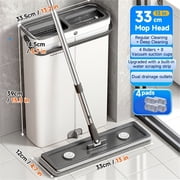 Compact Mop And Bucket Set, Flat Mop And Bucket System, Mop Bucket with Wringer, Hands Free Flat Mop, Wet Dry Mop for Apartment, Wall Mop, 7 Washable Microfiber Mop Pads