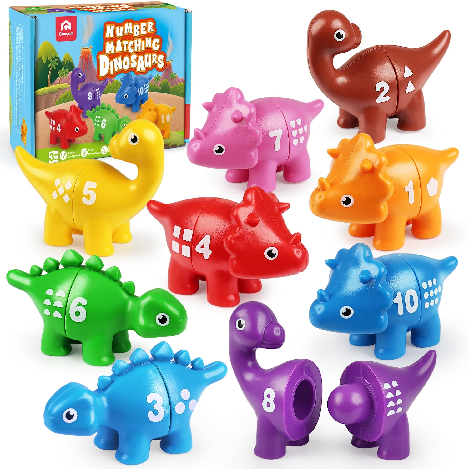 Coogam Numbers Matching Game 10PCS, 123 Counting Dinosaur Toys