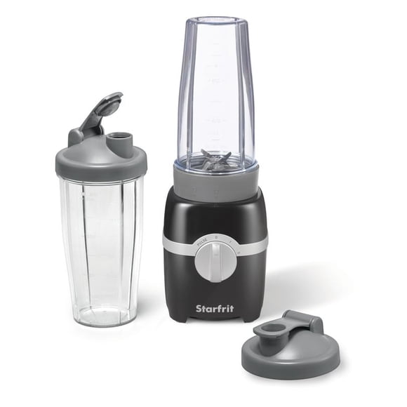 Starfrit Mélangeur Personnel, Deux Tasses de 828ml, Lame en Acier Inoxydable, Modes Élevé, Faible et Pulsé, 300W, Noir