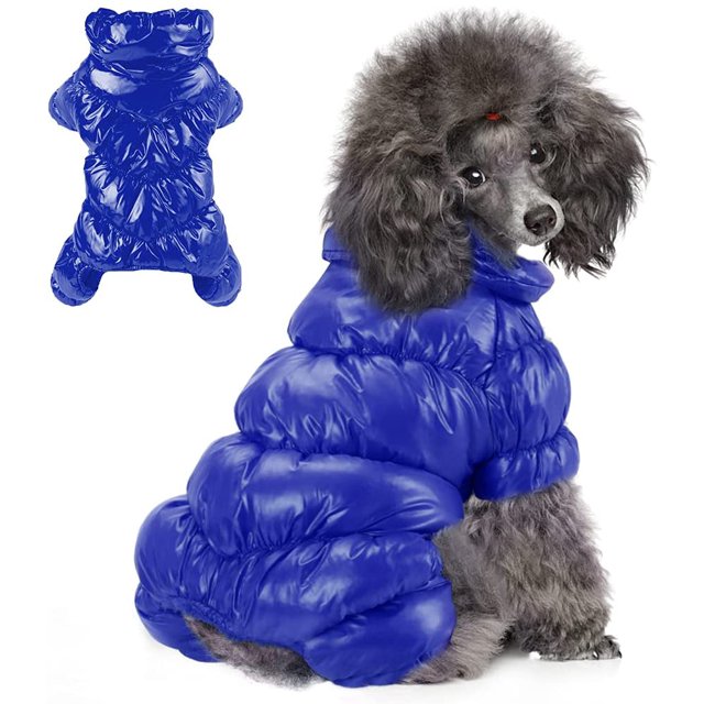 Reflective Cozy Waterproof Windproof Dog Snowsuit Cute Warm Fleece Padded Cold Weather Pet Clothes - Sky Blue Four-leg Style,M