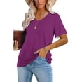 thumbnail image 2 of Timegard Womens Summer Tops Short Sleeve V-Neck Solid Color Comfy Basic Tee Casual Loose Shirts Tops Blouse, 2 of 6