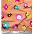 thumbnail image 1 of Soimoi Orange Rayon Crepe Fabric Donuts Food Printed Fabric 1 Yard 46 Inch Wide, 1 of 5