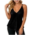 thumbnail image 1 of Plus Size Tank Tops for Women Loose Fit V-Neck Spaghetti Strap Sequin Ruched Waist Solid Top with Stretchy Lining, 1 of 7