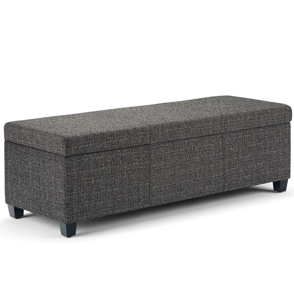 SIMPLIHOME Avalon 48 inch Wide Rectangle Lift Top Storage Ottoman Bench in Upholstered Dark Grey Tweed Fabric with Large Storage Space for the Living Room, Entryway, Bedroom, Contemporary