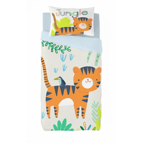 Gouchee Home Tiger Twin 2-Piece Duvet Cover Set – Kids Jungle Bedding with Cartoon Tiger Print, Reversible Gray Cotton