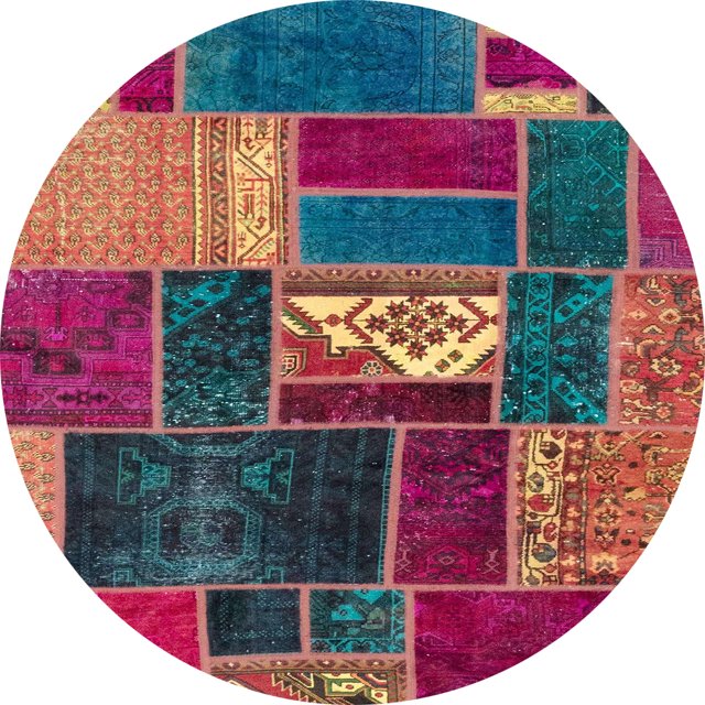 Ahgly Company Tapis d'Intérieur Ronds Abstraits Bordeaux Vif Rouge Patchwork, 7 Pieds Rond