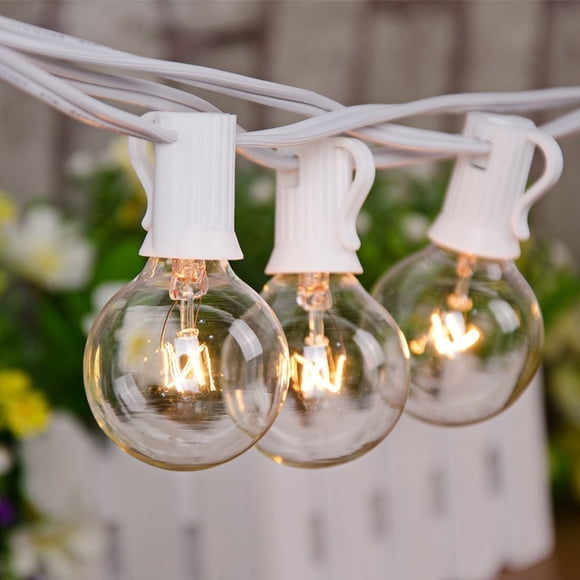 Guirlande Lumineuse de Patio 100 Pieds G40 Guirlande Lumineuse Extérieure avec 105 Ampoules Edison Globe Transparentes (5 de Rechange) Guirlande Lumineuse Globe 5 Watts Guirlande Lumineuse Globe pour Intérieur Extérieur Déco Commerciale Fil Blanc